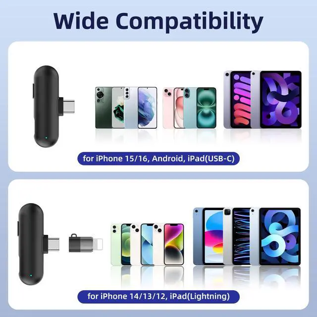 Alt view image 7 of 7 - Mini Wireless Microphone USB C for iPhone 17 16 15 iPad Android Phone | AI Noise Cancelling Clip on Lavalier Mic, 35H Charging Case, 328Ft Transmission for Video Recording Vlogging Podcasting