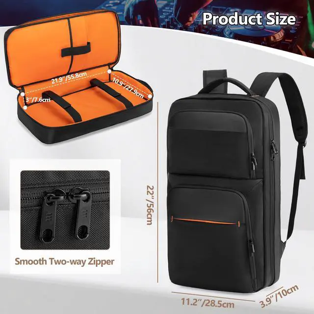 Alt view image 5 of 7 - DJ Controller Backpack Fits for DDJ-400/SB2/SB3/DDJ-REV1/DDJ-FLX4 | Laptop Sleeve, 2 Front Pocket, Padded DJ Controller Mixer Storage Bag Carrying Case for DJ Equipment and Cable