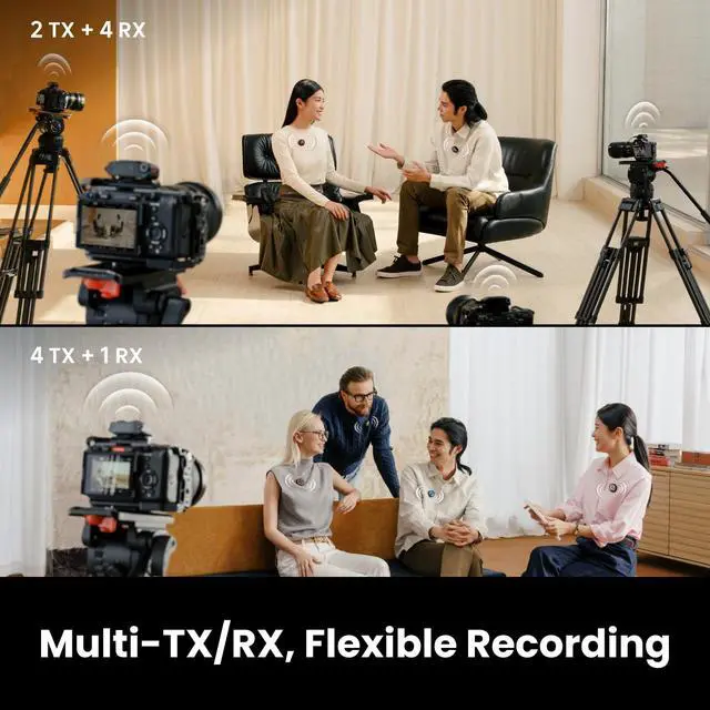 Alt view image 6 of 7 - Mic Pro Transmitter, Wireless Mini Lavalier Microphone for iPhone/Camera/Android, Video Recording, Bluetooth, Customizable E-Ink Display, 3-Mic Array, 32-bit Float Internal Recording