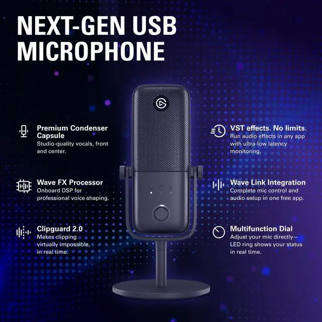 Alt view image 2 of 7 - Wave:3 MK.2 USB Condenser Microphone, DSP Effects | Clipguard 2.0 protection, Auto Gain calibration, Onboard voice enhancer, compressor, EQ, Multifunction dial, USB-C