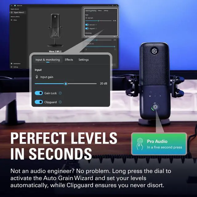 Alt view image 7 of 7 - Wave:3 MK.2 USB Condenser Microphone, DSP Effects | Clipguard 2.0 protection, Auto Gain calibration, Onboard voice enhancer, compressor, EQ, Multifunction dial, USB-C
