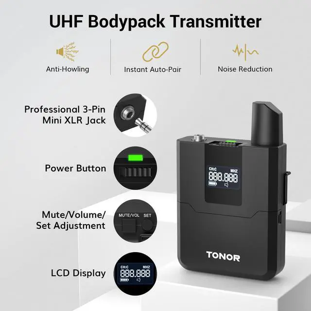 Alt view image 5 of 7 - Wireless Microphones System with UHF Headset/Lavalier Lapel Mics, Bodypack Transmitter, Receiver, 4 * 10 Channels, 60 m/200ft Range for Church Conference Performance Singing Karaoke PA Speaker