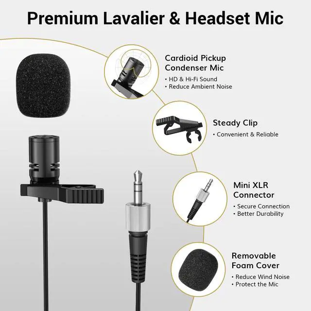 Alt view image 7 of 7 - Wireless Microphones System with UHF Headset/Lavalier Lapel Mics, Bodypack Transmitter, Receiver, 4 * 10 Channels, 60 m/200ft Range for Church Conference Performance Singing Karaoke PA Speaker
