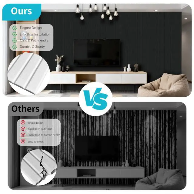 Alt view image 5 of 7 - 12 Pack Large Acoustic Wall Panels, 47.2 x 23.6 x 0.4 Inch (92.8 sq ft), Self-Adhesive Sound Absorbing Panels, Decorative Sound Proof Panels for Walls, Echo Reduction for Studio, Office, Black