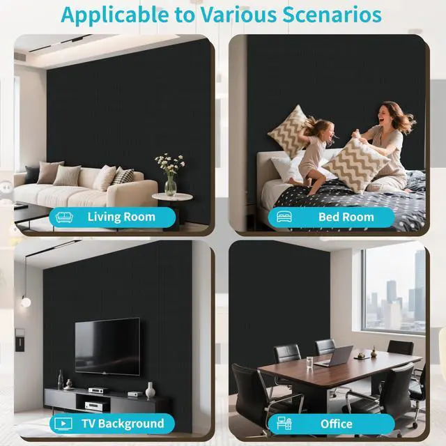 Alt view image 6 of 7 - 12 Pack Large Acoustic Wall Panels, 47.2 x 23.6 x 0.4 Inch (92.8 sq ft), Self-Adhesive Sound Absorbing Panels, Decorative Sound Proof Panels for Walls, Echo Reduction for Studio, Office, Black