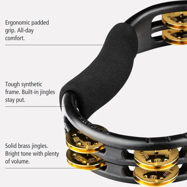 Alt view image 3 of 7 - Tambourine for Adults, Traditional Handheld Musical Instrument NOT MADE IN CHINA Brass Jingles, Synthetic Frame