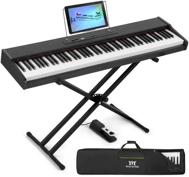 Main image of 88 Key Piano Keyboard Semi Weighted, Portable Digital Piano MEP-2400 | 800 Tones, 600 Rhythms, 80 Demo, Height-Adjustable Stand, Carrying Case, USB MIDI, Wireless Connection, Sustain Pedal, Black