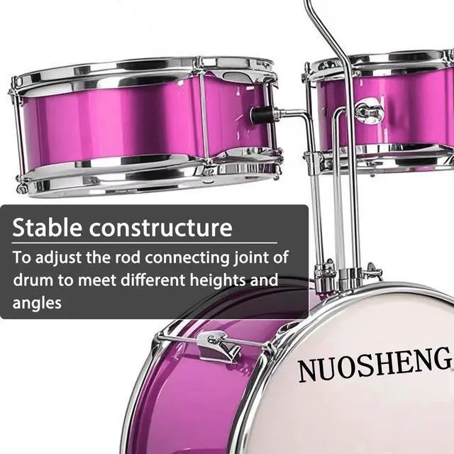 Alt view image 6 of 7 - Kids Drum Set, 3-Piece Junior Kit for Beginners, 13 Inch, with Adjustable Throne, Cymbal, Pedal & Drumsticks, Pink