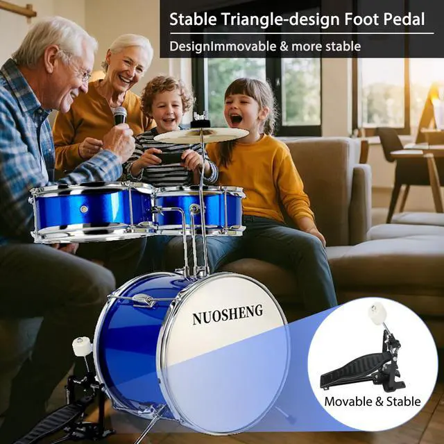 Alt view image 4 of 7 - Kids Drum Set 3-Piece for Beginners, 13 Inch Complete Junior Drum Kit with Bass Tom Snare Drum,Adjustable Throne, Cymbal, Pedal &Drumsticks, Poplar Hardwood Educational Musical Toy