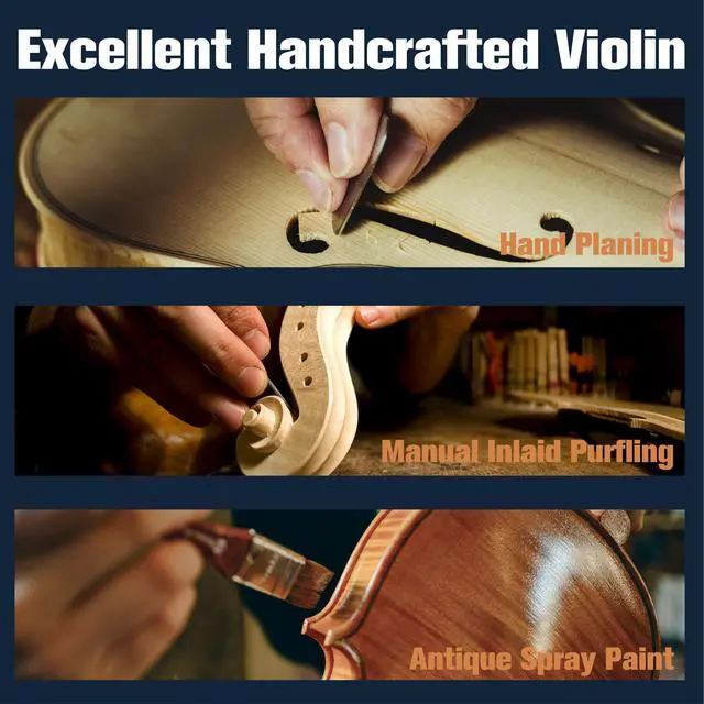 Alt view image 2 of 7 - 3/4 Violin Set For Beginners - Hand Carved Acoustic Violins Kit - Fiddle Solid Wood Kit with Hard Case, Bow, Rosin, Shoulder Rest, Bridge and Extra Strings