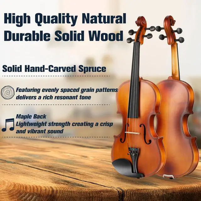 Alt view image 3 of 7 - 3/4 Violin Set For Beginners - Hand Carved Acoustic Violins Kit - Fiddle Solid Wood Kit with Hard Case, Bow, Rosin, Shoulder Rest, Bridge and Extra Strings