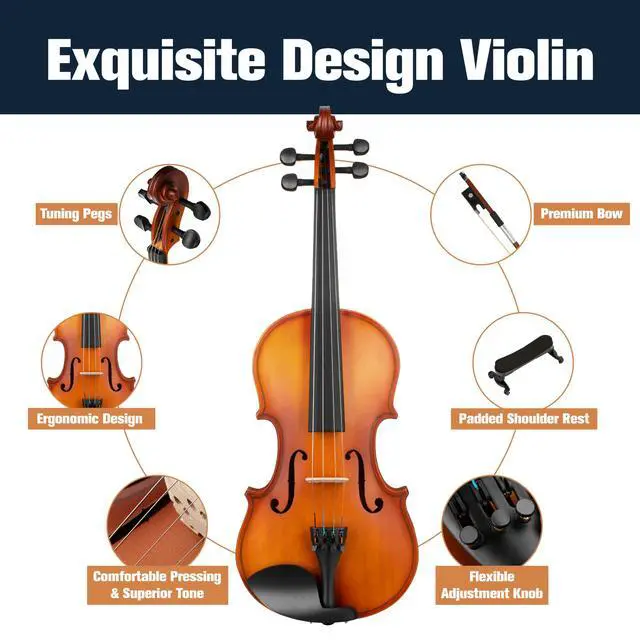 Alt view image 6 of 7 - 3/4 Violin Set For Beginners - Hand Carved Acoustic Violins Kit - Fiddle Solid Wood Kit with Hard Case, Bow, Rosin, Shoulder Rest, Bridge and Extra Strings