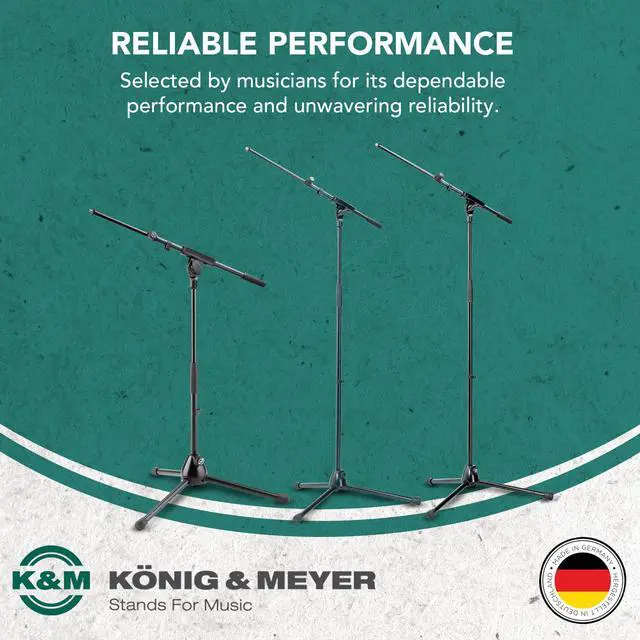 Alt view image 4 of 6 - König & Meyer 25977.500.55 Microphone Stand - Adjustable Telescoping 2-Piece Boom Arm - Shorter Low-Level Height with Folding Leg Base - Professional Grade - German Made - Black