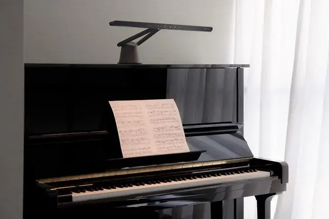 Alt view image 5 of 6 - PianoLight for Upright Pianos, 24.7", Wide Illumination for Keyboard & Sheet Music, 6 Color Modes & Dimmable, 360° Adjustable, Auto on/Off, Auto-Dimming, Piano Lamp with Eye Care Hood (Black)