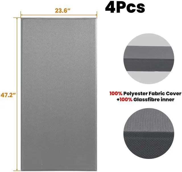 Alt view image 3 of 7 - 4 PCS Fiberglass Acoustic Wall Panels, 47.2" x 23.6", Grey | 2" Thick Soundproof Wall Panels with Hanging System for Studios Home Theater Office Meeting Room