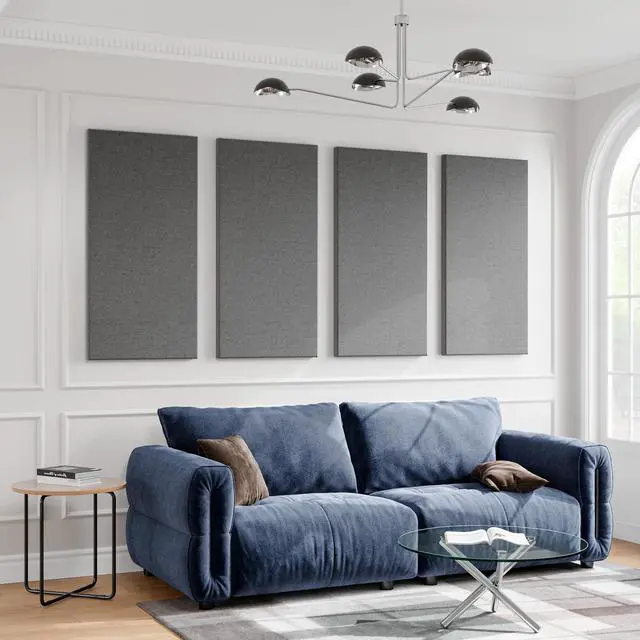 Main image of 4 PCS Fiberglass Acoustic Wall Panels, 47.2" x 23.6", Grey | 2" Thick Soundproof Wall Panels with Hanging System for Studios Home Theater Office Meeting Room