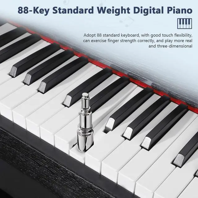 Alt view image 2 of 7 - Digital Piano 88 Key Full-Size Weighted Keyboard, Wooden Classic Upright Electric Piano with Headphone Jack, Piano Stand, 3 Pedal, Suitable for Beginner, Professional