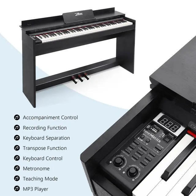 Alt view image 3 of 7 - Digital Piano 88 Key Full-Size Weighted Keyboard, Wooden Classic Upright Electric Piano with Headphone Jack, Piano Stand, 3 Pedal, Suitable for Beginner, Professional