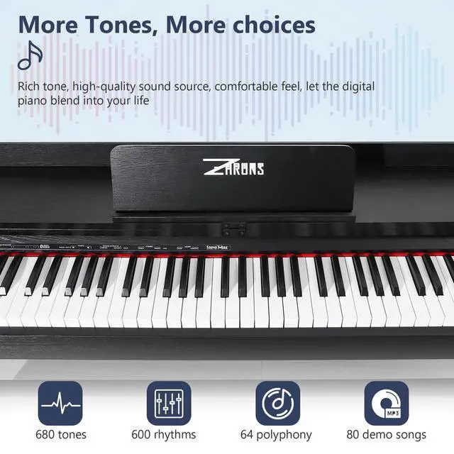 Alt view image 4 of 7 - Digital Piano 88 Key Full-Size Weighted Keyboard, Wooden Classic Upright Electric Piano with Headphone Jack, Piano Stand, 3 Pedal, Suitable for Beginner, Professional