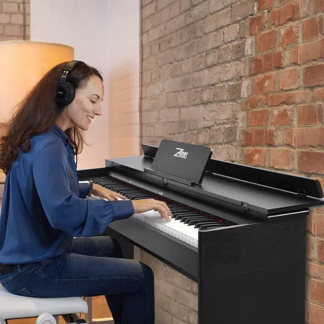 Alt view image 6 of 7 - Digital Piano 88 Key Full-Size Weighted Keyboard, Wooden Classic Upright Electric Piano with Headphone Jack, Piano Stand, 3 Pedal, Suitable for Beginner, Professional