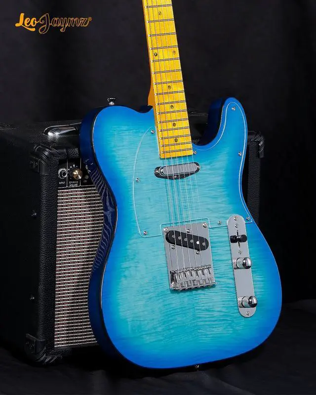 Alt view image 2 of 6 - TL Style Electric Guitar with Flame Maple Top - High Gloss Mahogany Body and Hard Maple Neck - High Transparent Acrylic Pickguard (Transparent Blue Burst)
