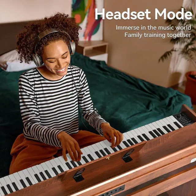 Alt view image 2 of 7 - Digital Piano 88 Key Full-Size Weighted Keyboard, Wooden Classic Upright Electric Piano with Headphone Jack, Piano Stand, 3 Pedal, Suitable for Beginner, Professional