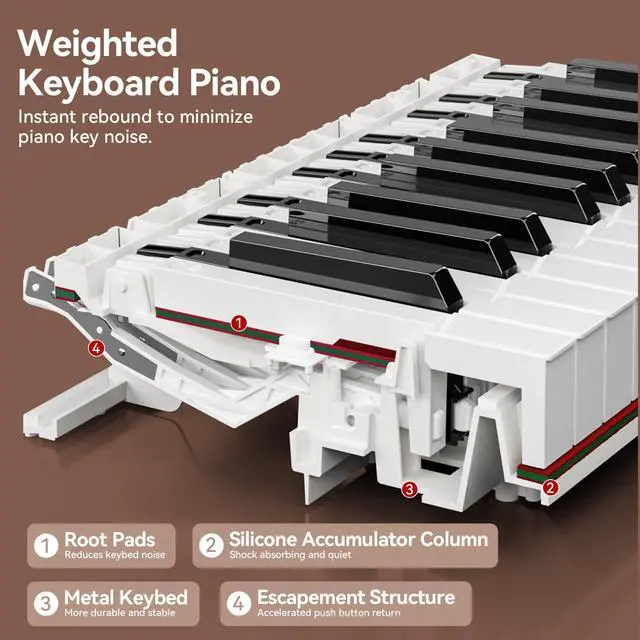 Alt view image 3 of 7 - Digital Piano 88 Key Full-Size Weighted Keyboard, Wooden Classic Upright Electric Piano with Headphone Jack, Piano Stand, 3 Pedal, Suitable for Beginner, Professional