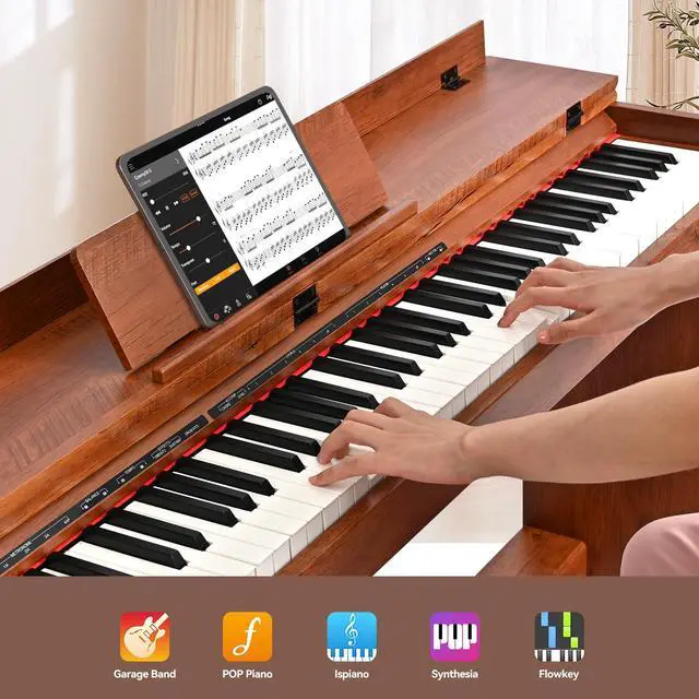 Alt view image 4 of 7 - Digital Piano 88 Key Full-Size Weighted Keyboard, Wooden Classic Upright Electric Piano with Headphone Jack, Piano Stand, 3 Pedal, Suitable for Beginner, Professional