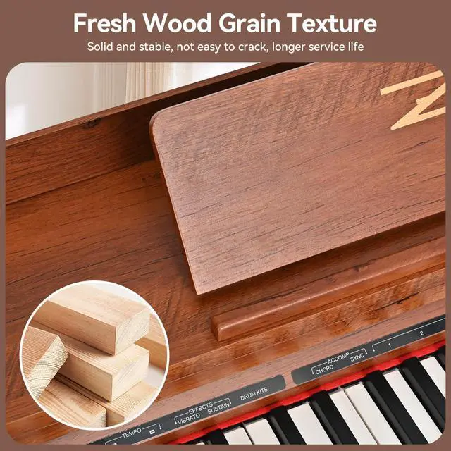 Alt view image 5 of 7 - Digital Piano 88 Key Full-Size Weighted Keyboard, Wooden Classic Upright Electric Piano with Headphone Jack, Piano Stand, 3 Pedal, Suitable for Beginner, Professional