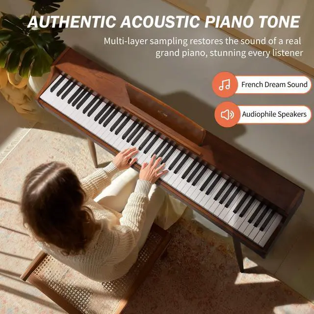Alt view image 3 of 7 - Digital Piano 88-Key Hammer-action Weighted Keyboard | Full Size Wooden Electric Piano with Triple Pedal, Home Compact Design, MIDI/Headphone Connect, Gift for Beginners