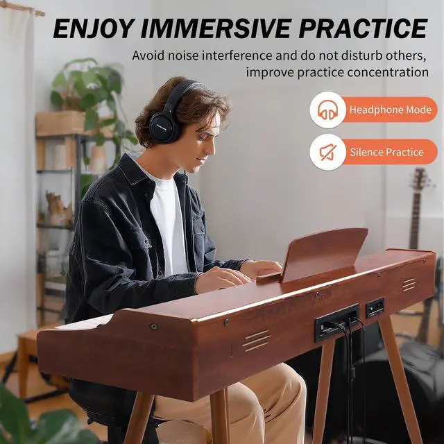 Alt view image 4 of 7 - Digital Piano 88-Key Hammer-action Weighted Keyboard | Full Size Wooden Electric Piano with Triple Pedal, Home Compact Design, MIDI/Headphone Connect, Gift for Beginners
