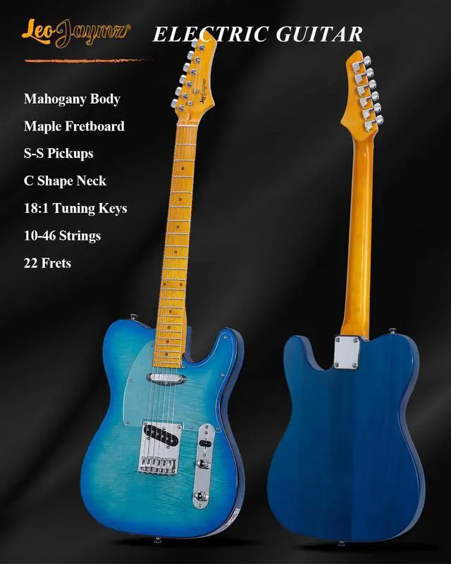 Alt view image 6 of 6 - TL Style Electric Guitar with Flame Maple Top - High Gloss Mahogany Body and Hard Maple Neck - High Transparent Acrylic Pickguard (Transparent Blue Burst)