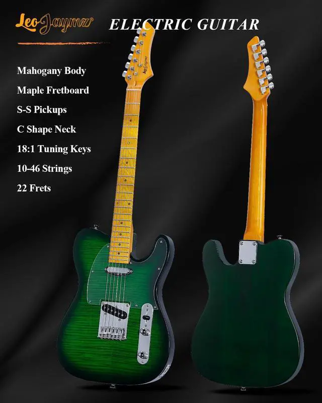 Alt view image 6 of 6 - TL Style Electric Guitar with Flame Maple Top - High Gloss Mahogany Body and Hard Maple Neck - High Transparent Acrylic Pickguard (Transparent Green)