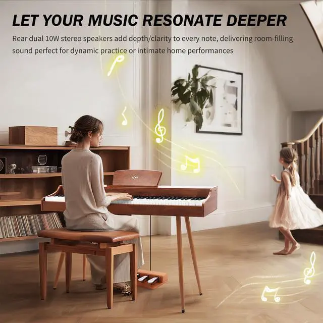 Alt view image 7 of 7 - Digital Piano 88-Key Hammer-action Weighted Keyboard | Full Size Wooden Electric Piano with Triple Pedal, Home Compact Design, MIDI/Headphone Connect, Gift for Beginners