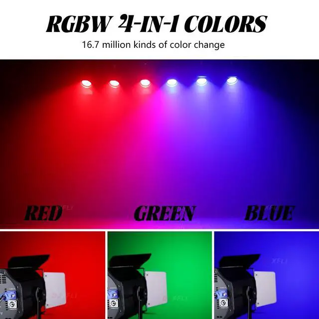 Alt view image 2 of 7 - COB Stage Lights with Barn Doors, COB Par Light 200W LED RGBW 4in1, DMX512 Master-Slave Sound DJ Lighting Spotlight Fresnel for Church Concert Wedding (4-Colors Style, 1)