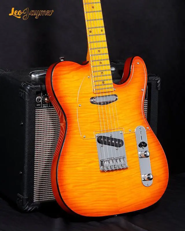 Alt view image 4 of 7 - TL Style Electric Guitar with Flame Maple Top - High Gloss Mahogany Body and Hard Maple Neck - High Transparent Acrylic Pickguard (Transparent Honey Burst)
