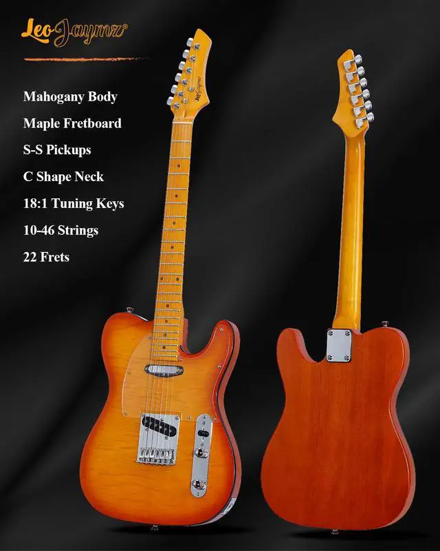 Alt view image 6 of 7 - TL Style Electric Guitar with Flame Maple Top - High Gloss Mahogany Body and Hard Maple Neck - High Transparent Acrylic Pickguard (Transparent Honey Burst)