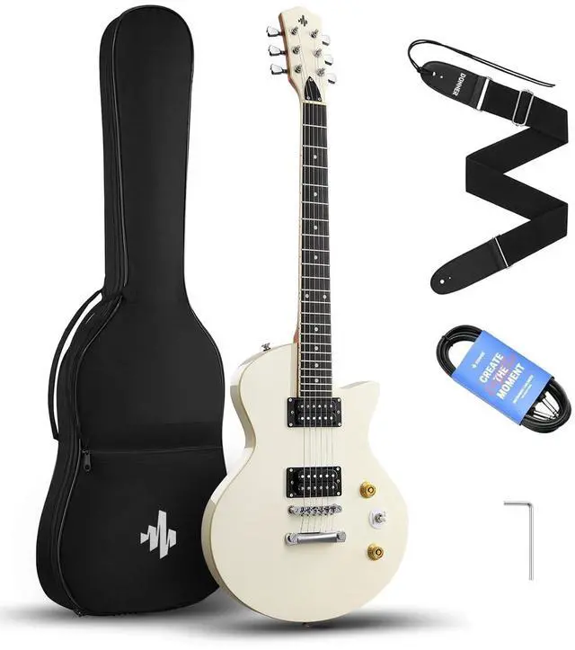 Main image of DSC-128 Electric Guitar Beginner Kit 39" Full Size Solid Body H-H Pickups, C-Shape Neck with Gig Bag, Ideal for Rock Blues Practice, White