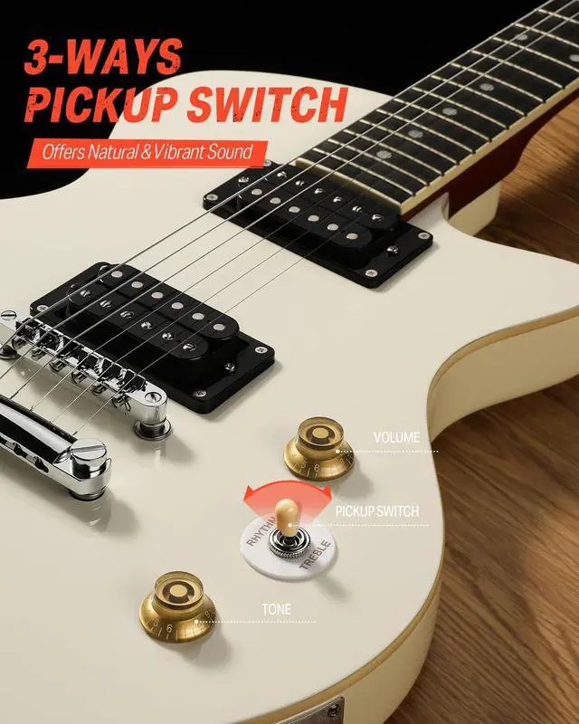 Alt view image 3 of 7 - DSC-128 Electric Guitar Beginner Kit 39" Full Size Solid Body H-H Pickups, C-Shape Neck with Gig Bag, Ideal for Rock Blues Practice, White