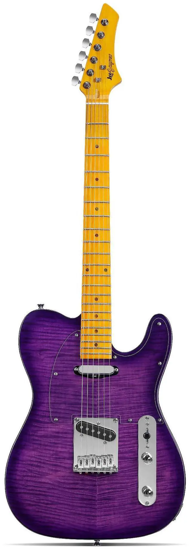 Main image of TL Style Electric Guitar with Flame Maple Top - High Gloss Mahogany Body and Hard Maple Neck - High Transparent Acrylic Pickguard (Transparent Purple)