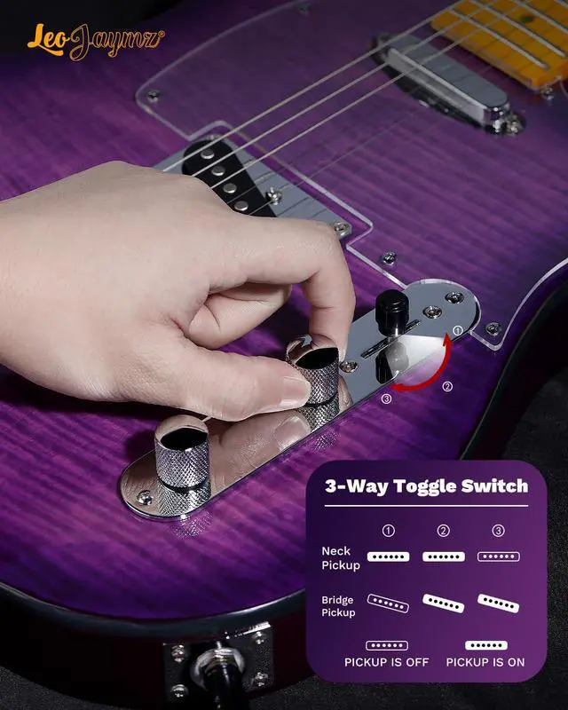 Alt view image 4 of 7 - TL Style Electric Guitar with Flame Maple Top - High Gloss Mahogany Body and Hard Maple Neck - High Transparent Acrylic Pickguard (Transparent Purple)