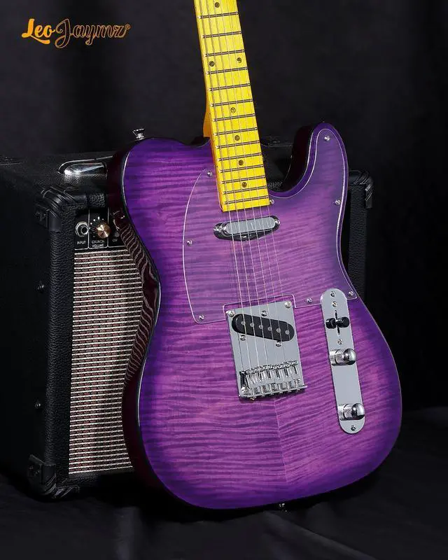 Alt view image 5 of 7 - TL Style Electric Guitar with Flame Maple Top - High Gloss Mahogany Body and Hard Maple Neck - High Transparent Acrylic Pickguard (Transparent Purple)