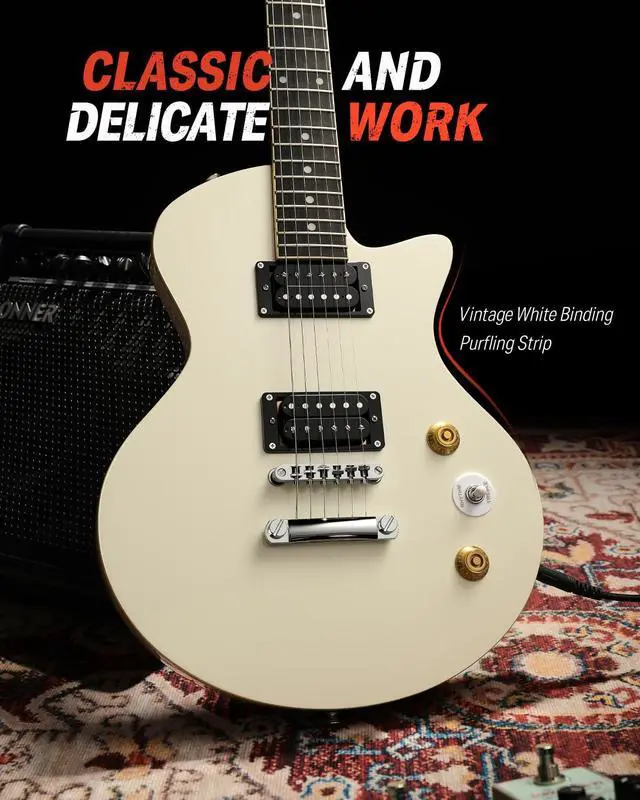 Alt view image 5 of 7 - DSC-128 Electric Guitar Beginner Kit 39" Full Size Solid Body H-H Pickups, C-Shape Neck with Gig Bag, Ideal for Rock Blues Practice, White