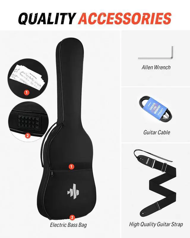 Alt view image 6 of 7 - DSC-128 Electric Guitar Beginner Kit 39" Full Size Solid Body H-H Pickups, C-Shape Neck with Gig Bag, Ideal for Rock Blues Practice, White