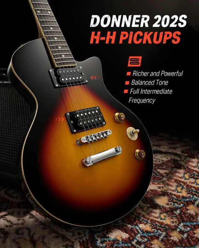 Alt view image 2 of 7 - 39" Electric Guitar Beginner Kits, Solid Body with Dual Humbucker Pickups, C-Neck Full Size Kit with Bag - Ideal for Starters and High-gain Rock, Sunburst