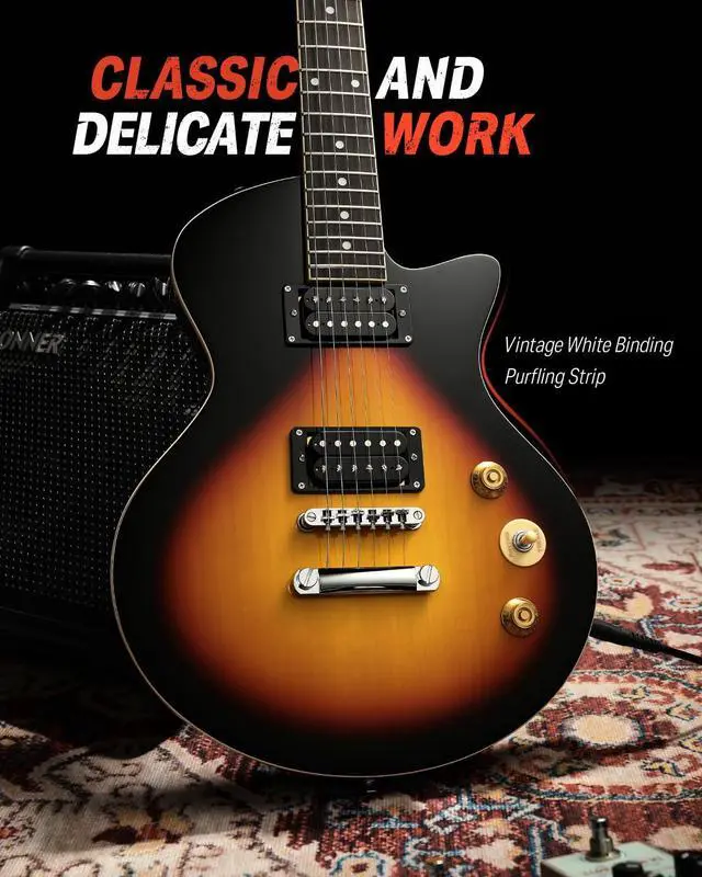 Alt view image 5 of 7 - 39" Electric Guitar Beginner Kits, Solid Body with Dual Humbucker Pickups, C-Neck Full Size Kit with Bag - Ideal for Starters and High-gain Rock, Sunburst