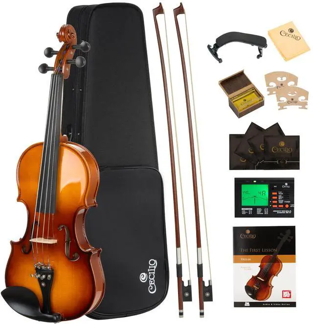 Main image of 1/2 Violin Solidwood Violin with Hard Case, Bow, Rosin, Tuner, Shoulder Rest & Lesson Book Ideal for Beginners