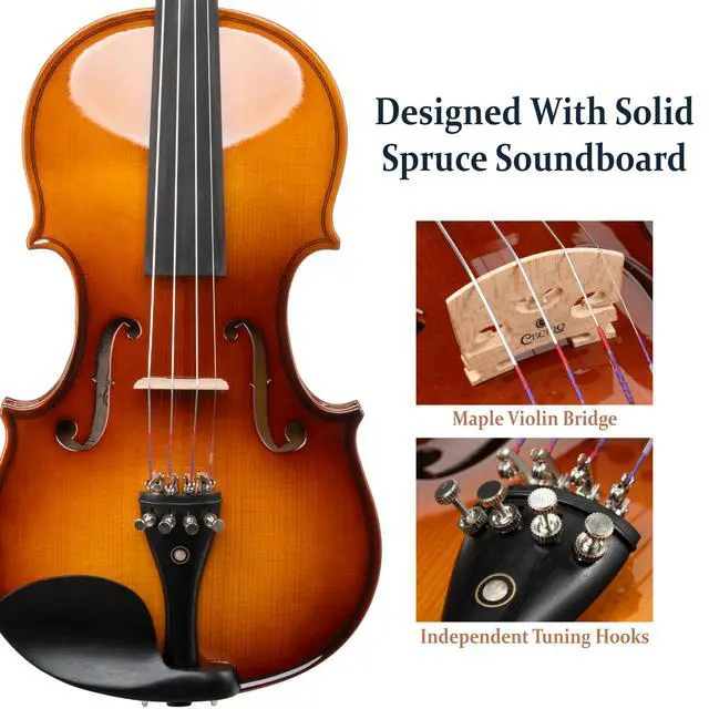 Alt view image 3 of 7 - 1/4 Size Acoustic Violin Set, Solid Wood Body with Bow & Case