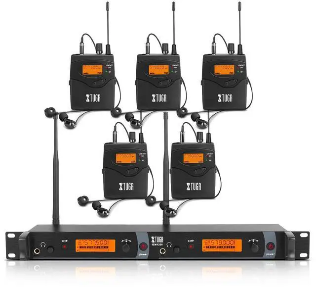 Main image of IEM1200 UHF Mono Wireless in Ear Monitor System 2 Channel 5 Bodypacks Monitoring with in Earphone, 40 Frequencies, Rack Mountable, Up to 300Ft Operation, Suitable for Church and Band