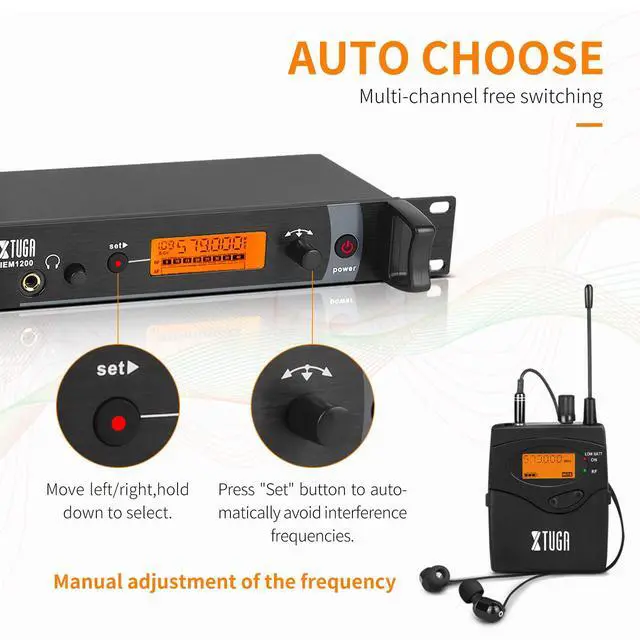 Alt view image 4 of 7 - IEM1200 UHF Mono Wireless in Ear Monitor System 2 Channel 5 Bodypacks Monitoring with in Earphone, 40 Frequencies, Rack Mountable, Up to 300Ft Operation, Suitable for Church and Band